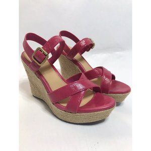 UGG 9.5 Jackilyn Espadrilles Wedge Sandals Pink Ankle Strap Ultra High H…